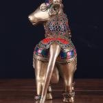 Brass Superfine Standing Nandi | 10.5" x 11.5" x 4" | 5.5 kg | Stone Inlay Work | Sacred Temple Bull | Traditional Hindu Art | Jaipurio